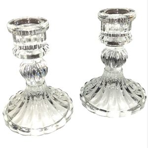 VOSAREA 2pcs Glass Taper Holder Candlestick Stand  Candle Holders